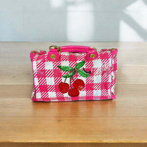 Betsey Johnson Pink Plaid Cherry Sequin Purse